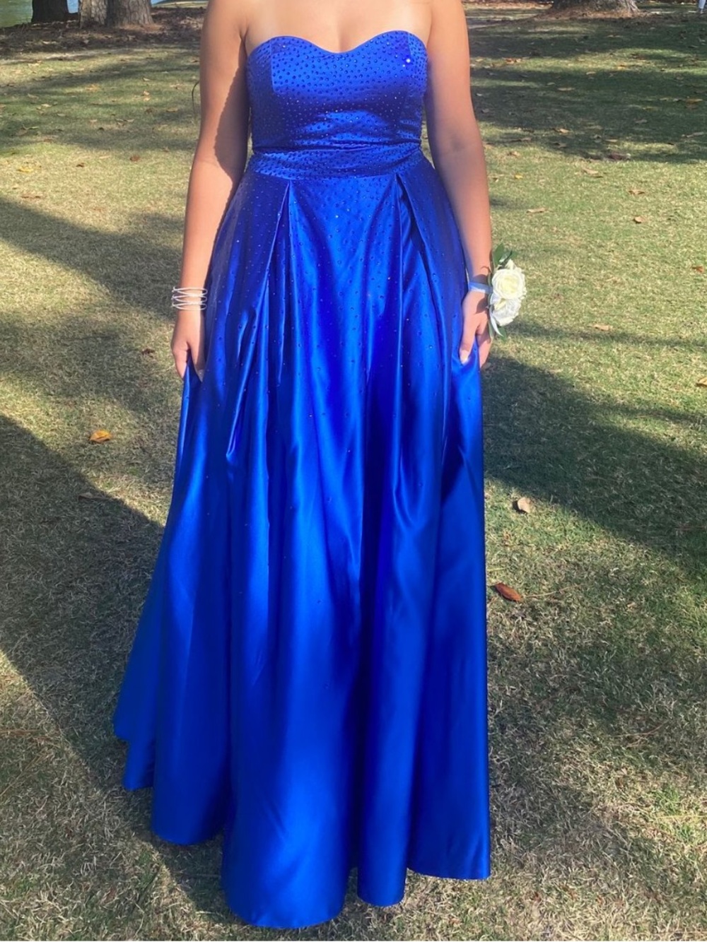 Jules and Cleo Strapless Royal Blue Prom Gown With Rinestone/Sparkles